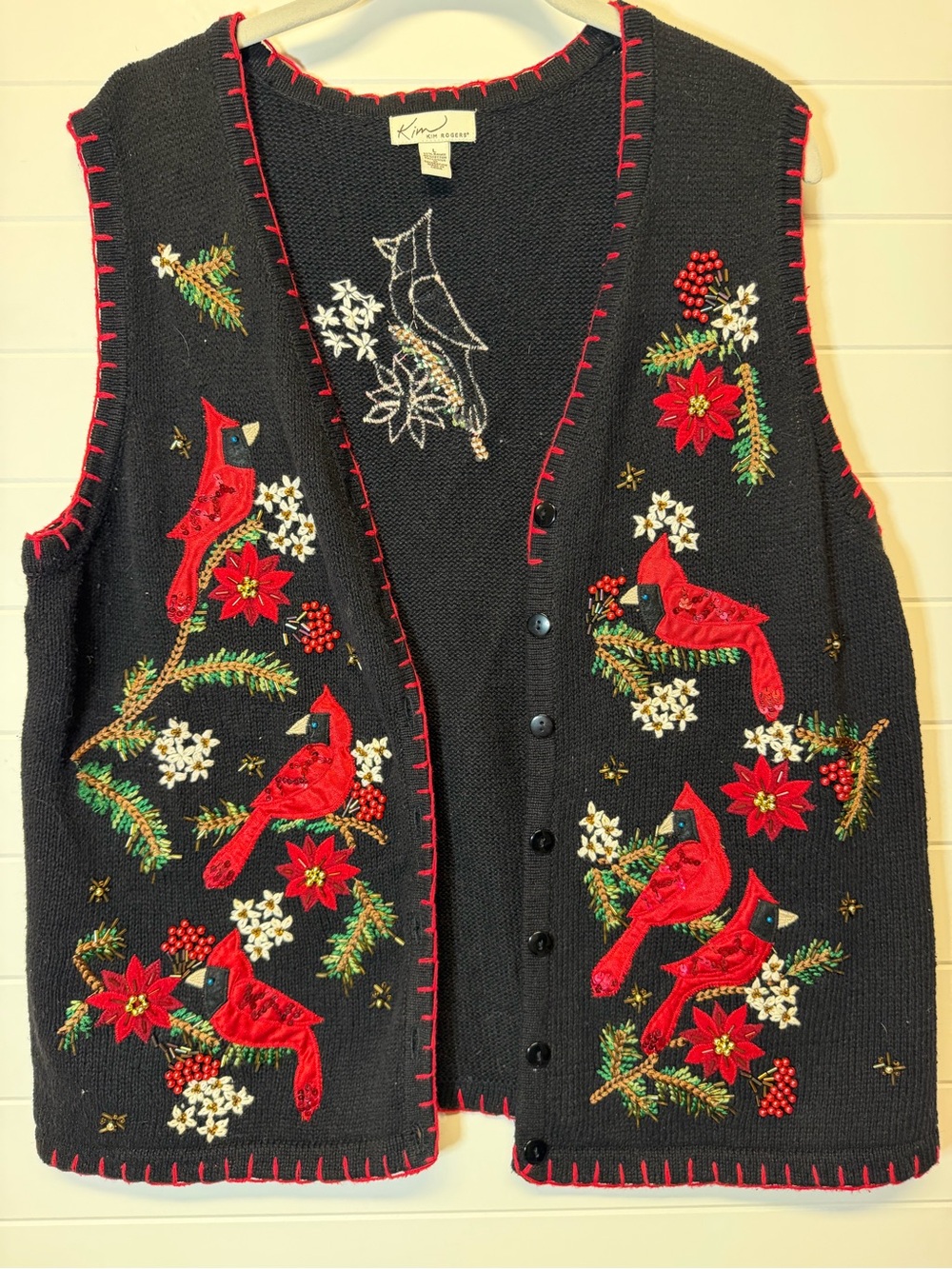 Kim Rogers Cardinal Christmas Button Up
Sweater Vest Large